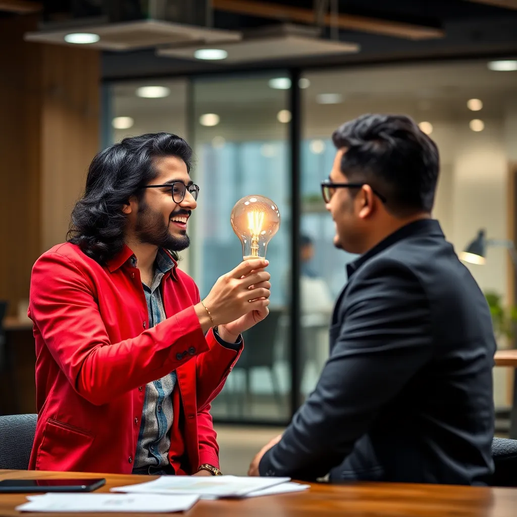 Young energetic Indian startup founder in a casual co-working space.